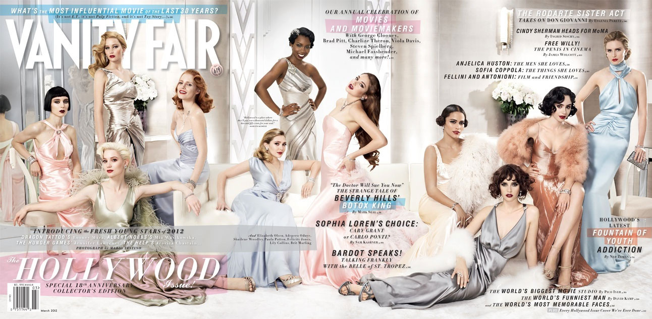 Rooney Mara, Mia Wasikowska, Jennifer Lawrence, Jessica Chastain, Elizabeth Olsen, Adepero Oduye, Shailene Woodley, Paula Patton, Felicity Jones, Lily Collins e Brit Marling na revista Vanity Fair 2012