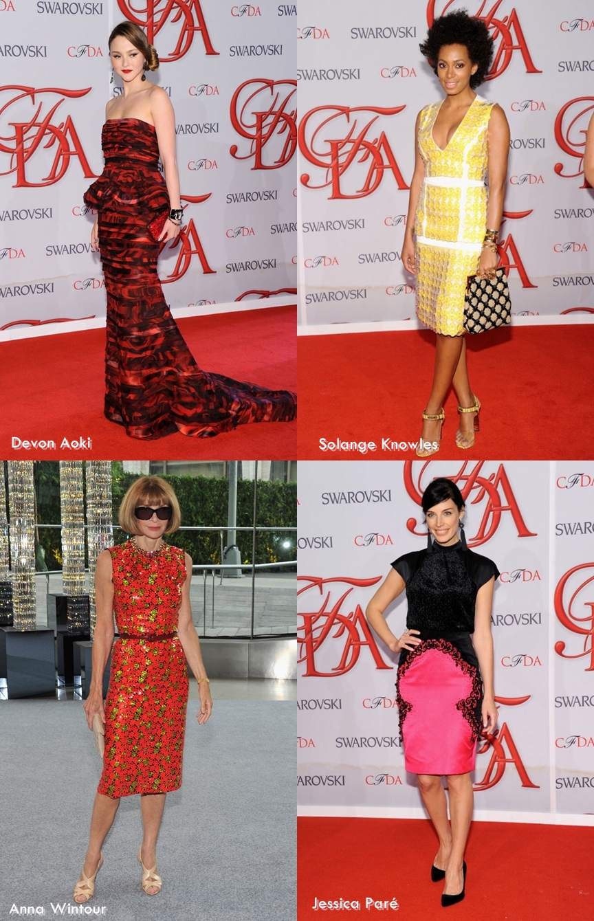 Devon Aoki, Solange Knowles, Anna Wintour e Jessica Paré no CFDA Awards 2012